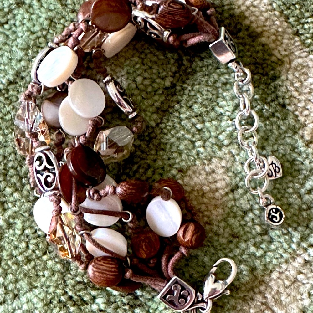 Vintage and Retired Brighton Riviera Brown Wood and Crystal Bracelet - Picture 2 of 7